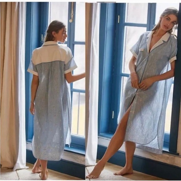 Anthropologie Dresses & Skirts - Anthropologie Cezzane Blue And White Striped Eyelet Dress